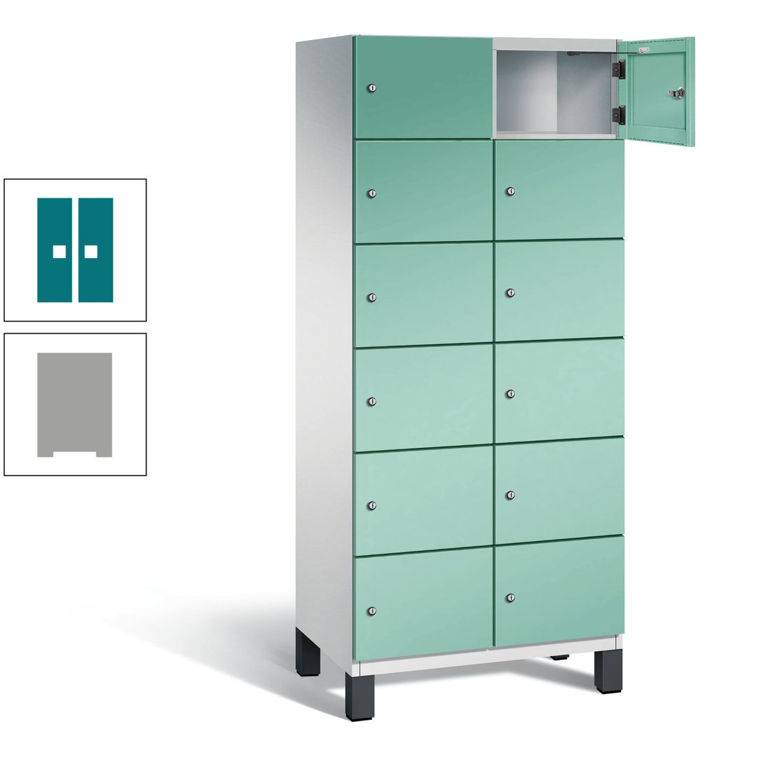 Fächerschrank, Stahlschrank, 12 Fächer, Türöffnungsbegrenzer, Füße, 1.980 x 800 x 525 mm (HxBxT), Korpus anthrazitgrau, Front anthrazitgrau