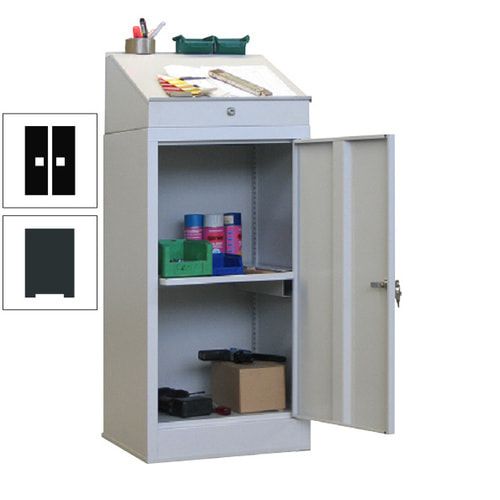 Stehpult mit Schrank - Vollblechtür - Zylinderschloss - 1 Ausziehboden - 1.270x500x500 mm (HxBxT) - anthrazitgrau