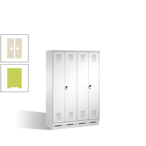 Doppel-Spind, Doppeltüren, Garderobenschrank mit Sockel, 4 Abteile a 300 mm, Korpus anthrazitgrau, Tür anthrazitgrau, 1.800 x 1.200 x 500 mm (HxBxT)