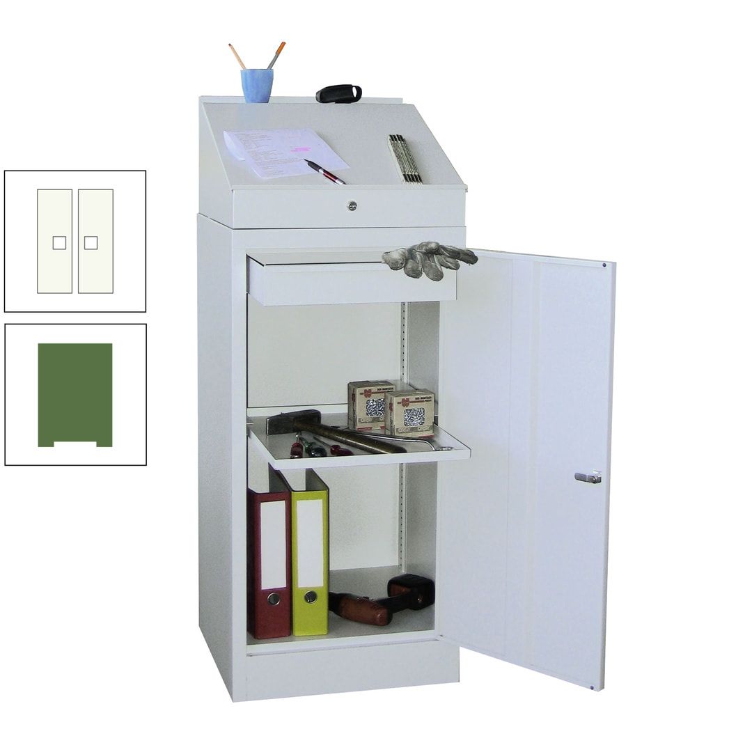 Stehpult mit Schrank - Vollblechtür - Zylinderschloss - 1 Einlegeboden, 1 Schublade - 1.270x500x500 mm (HxBxT) - anthrazitgrau