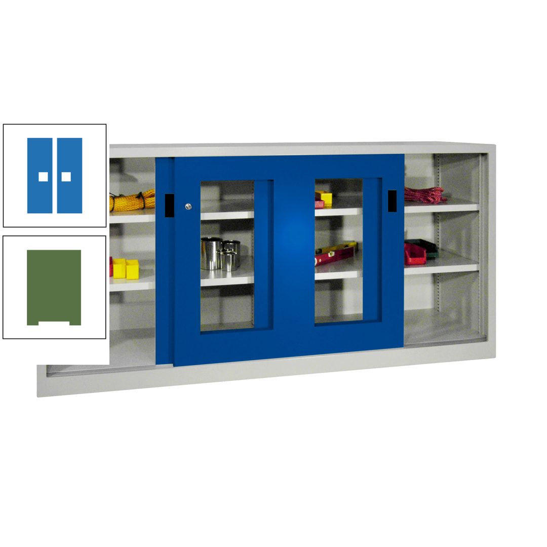 Schiebetürenschrank - Sichtfenstertüren - 1.000x2.000x400 mm (HxBxT) - 4 Böden, gepulvert - Zylinderschloss - anthrazitgrau