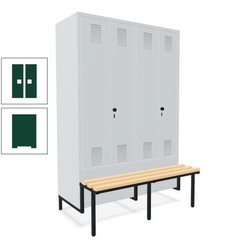 Doppel-Spind, Garderobenschrank, Buche Sitzbank integriert, 4 Abteile 300 mm, Korpus anthrazitgrau, Tür anthrazitgrau, 1.850 x 1.200 x 815 mm (HxBxT)