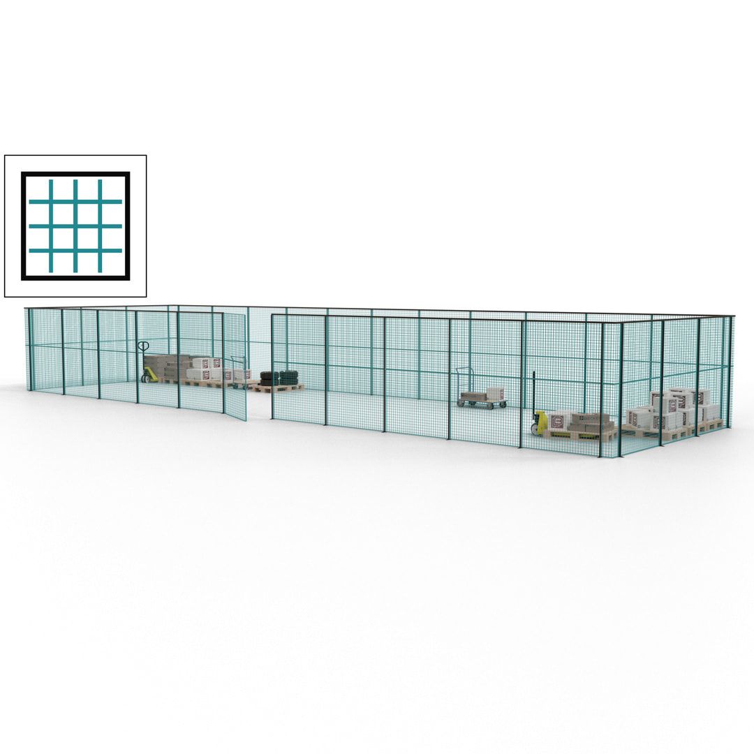 Maschinen Schutzgitter - Hallentrennwand - Sicherheitszaun - Tür - 42 m - 2.200 x 16.900 x 4.900 mm (HxBxT) - enzianblau