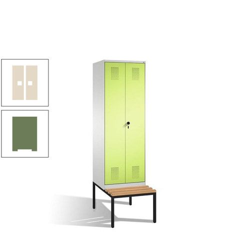 Doppel-Spind, Garderobenschrank, Buche Sitzbank untergebaut, 2 Abteile a 300 mm, Korpus anthrazitgrau, Tür anthrazitgrau, 2.090 x 600 x 815 mm (HxBxT)