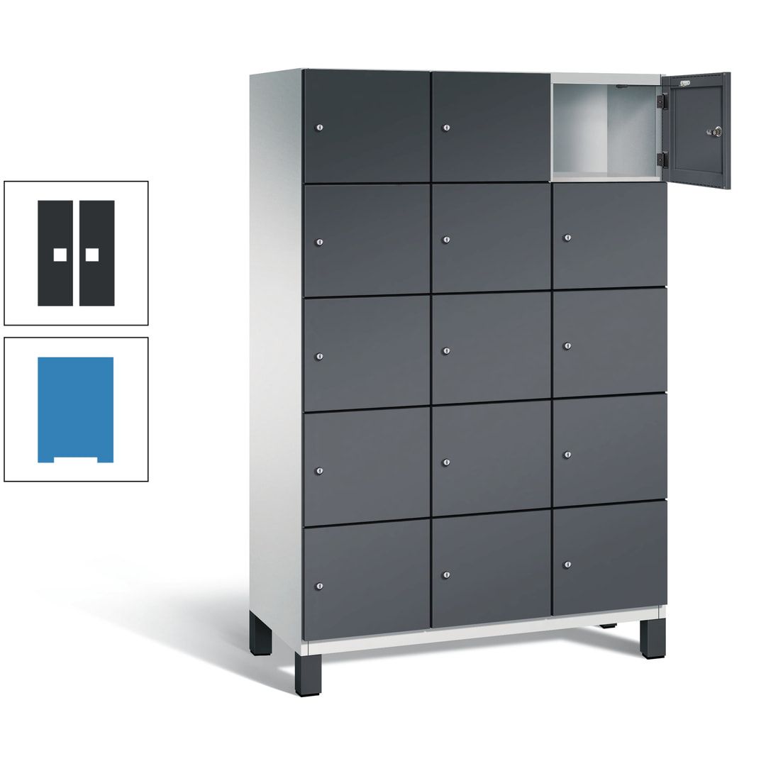 Fächerschrank, Stahlschrank, 15 Fächer, Türöffnungsbegrenzer, Füße, 1.980 x 1.200 x 525 mm (HxBxT), Korpus anthrazitgrau, Front anthrazitgrau