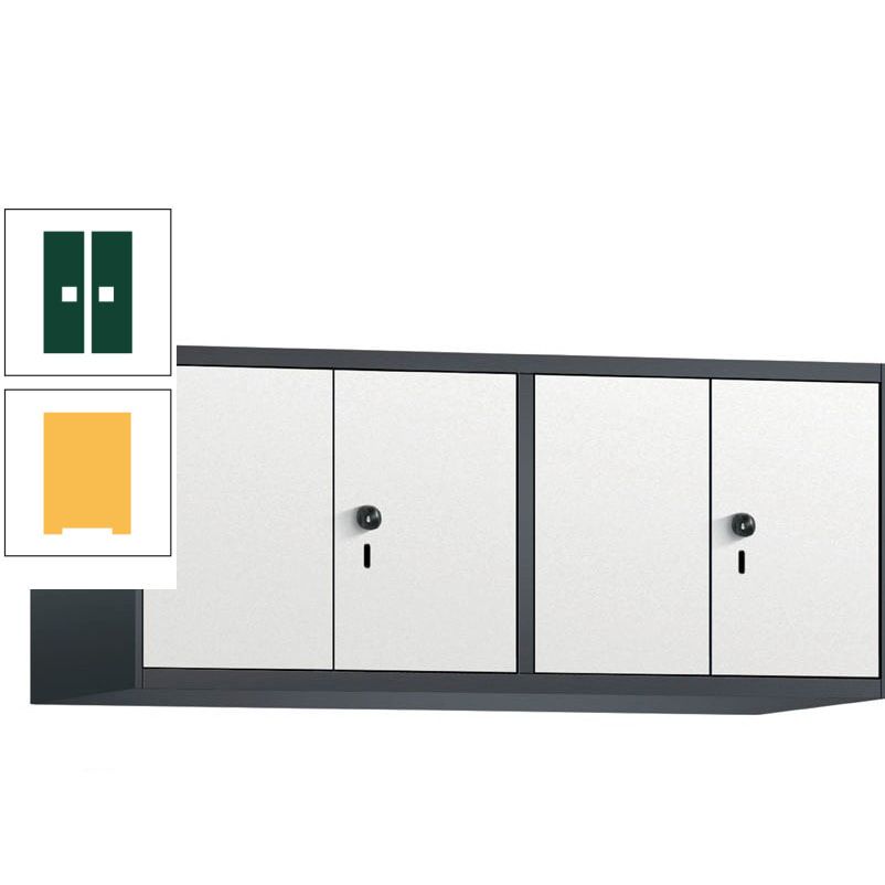 Aufsatzschrank, Schrankaufsatz, Türen paarweise, 4 Fächer a 300 mm, Farbe Pastellgelb, Tür anthrazitgrau, 500 x 1.200 x 500 mm (HxBxT)