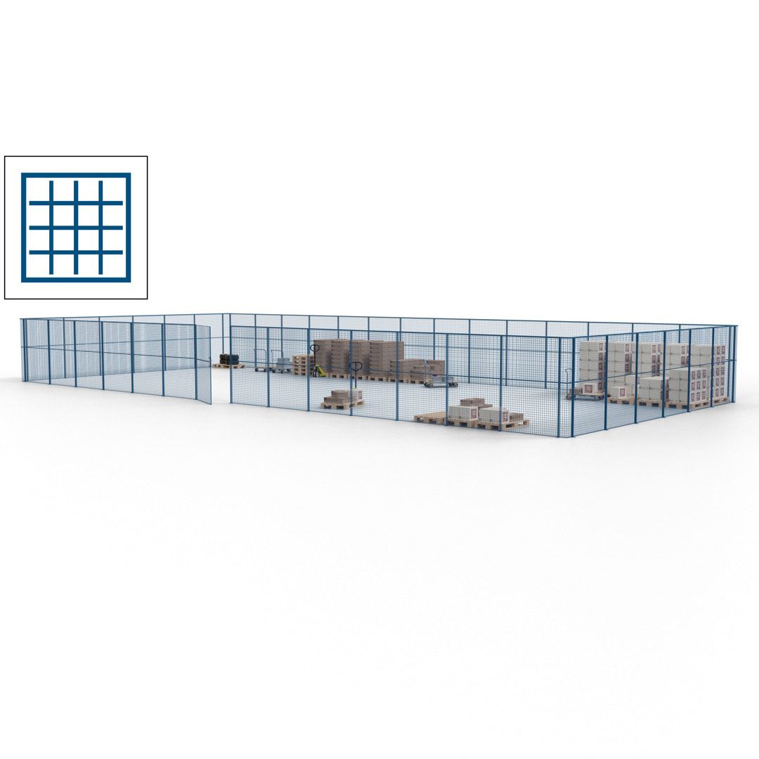 Maschinen Schutzgitter - Hallentrennwand - Sicherheitszaun - Tür - 60 m - 2.200 x 21.400 x 9.400 mm (HxBxT) - enzianblau