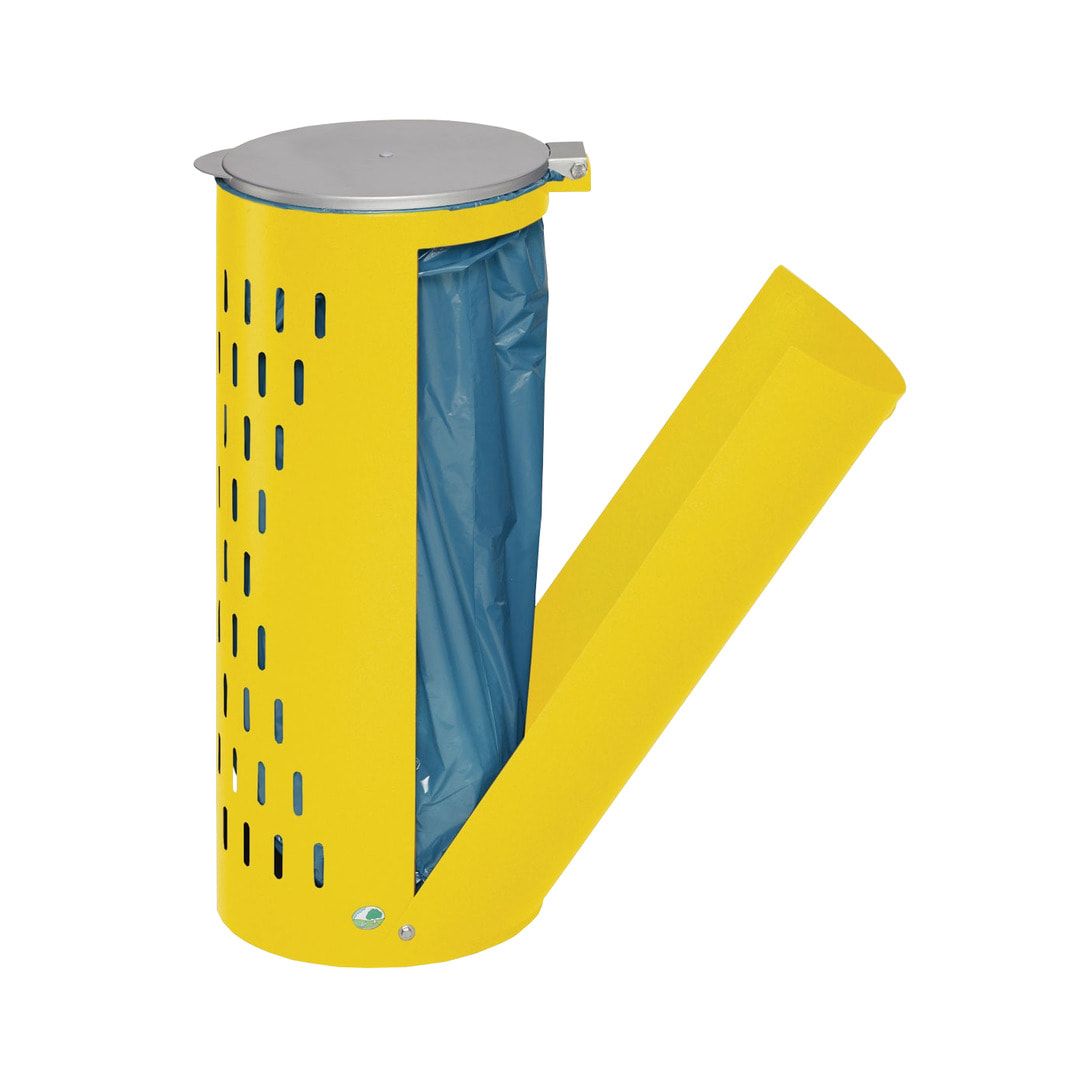 Müllsackhalter - mit Klapptür - gelochter Korpus - rund - Volumen 80 l - 850 x 380 x 440 mm (HxBxT) - Antik silber