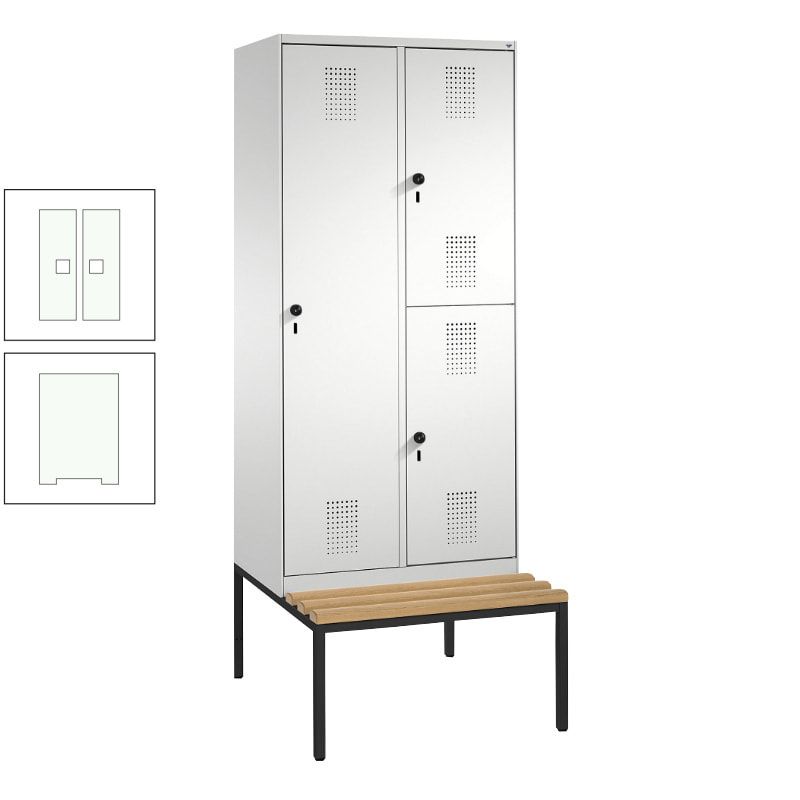 Garderobenschrank, Spind ein- und doppelstöckig Sitzbank, 2 Abteile, 3 Fächer, 2.090 x 800 x 500 mm (HxBxT), Front anthrazitgrau, Korpus anthrazitgrau