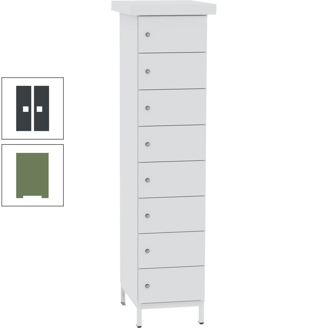 Akkuschrank, Batterieladeschrank, 8 Fächer, Schutzart IP54, Schuko, 1.855 x 400x 570 mm (HxBxT), Korpusfarbe anthrazitgrau, Frontfarbe anthrazitgrau