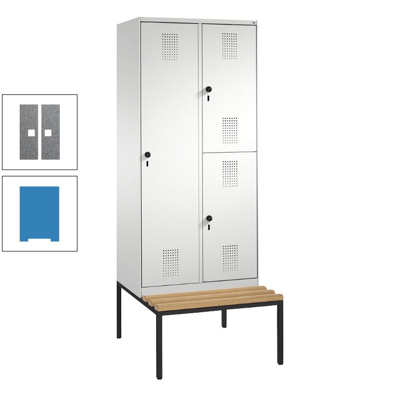 Garderobenschrank, Spind ein- und doppelstöckig Sitzbank, 2 Abteile, 3 Fächer, 2.090 x 800 x 500 mm (HxBxT), Front anthrazitgrau, Korpus anthrazitgrau