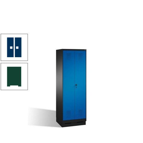 Doppel-Spind, Doppeltüren, Garderobenschrank mit Sockel, 2 Abteile a 300 mm, Korpus anthrazitgrau, Tür anthrazitgrau, 1.800 x 600 x 500 mm (HxBxT)