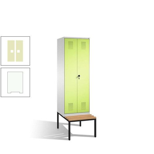 Doppel-Spind, Garderobenschrank, Buche Sitzbank untergebaut, 2 Abteile a 300 mm, Korpus anthrazitgrau, Tür anthrazitgrau, 2.090 x 600 x 815 mm (HxBxT)