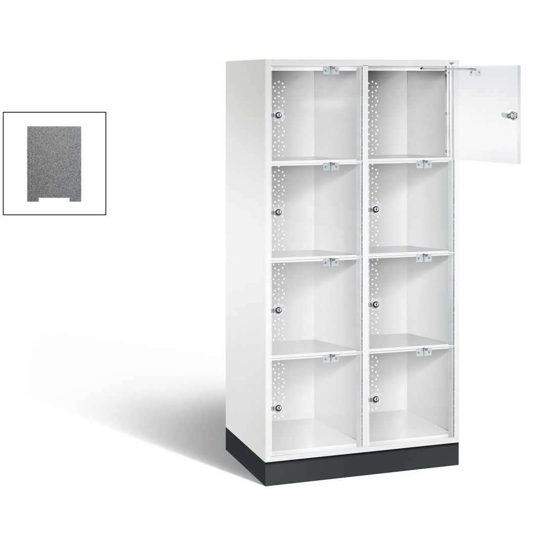 Schließfachschrank, Fächerschrank mit Türen aus Acrylglas, 2 Abteile, 8 Fächer, Zylinderschloss, 1.750 x 820 x 500 mm (HxBxT), Korpus anthrazitgrau