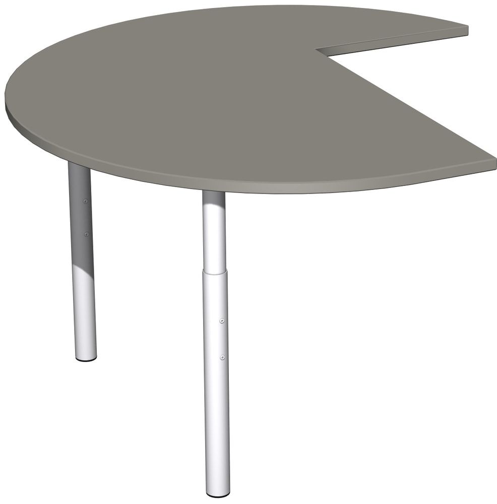 Anbautisch Dreiviertelkreis links, 4-Fuß Pro Quadrat, höhenverstellbar 680-820 mm, 1.200 x 1.200 mm (BxT), Dekor Ahorn, Gestell silber