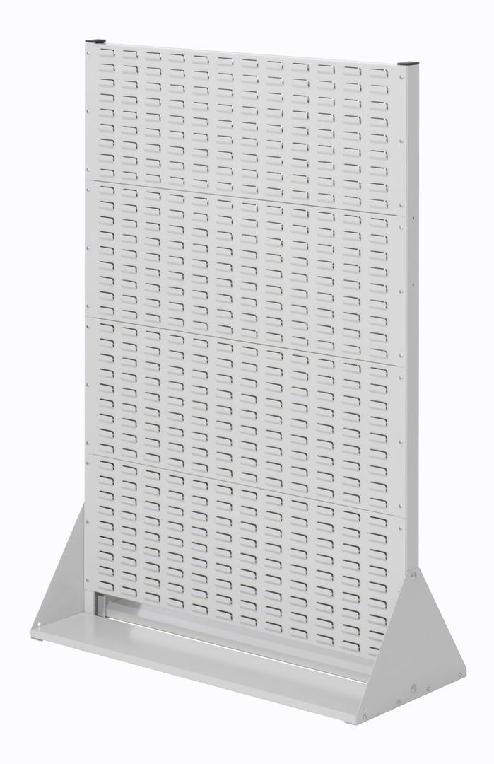 Stationäre Regalwand - Schlitzwand für Sichtlagerkästen - beidseitig - mit 108 Kästen bestückt - 1.450 x 1.000 x 430 mm (HxBxT)