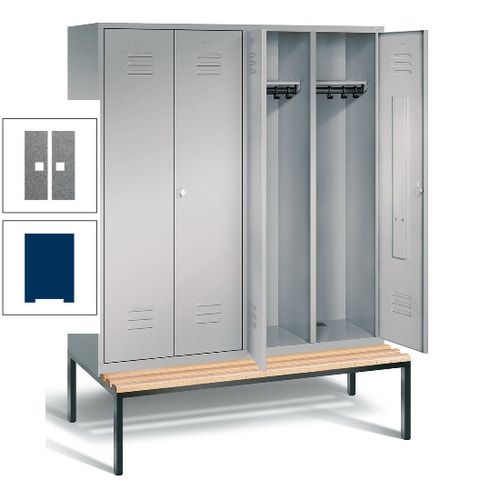 Doppel-Spindschrank, Buche Sitzbank untergebaut, 4 Abteile a 400 mm, Korpus lichtgrau, Tür anthrazitgrau, 2.090 x 1.590 x 815 mm (HxBxT)