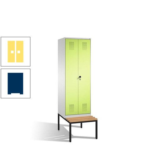 Doppel-Spind, Garderobenschrank, Buche Sitzbank untergebaut, 2 Abteile a 300 mm, Korpus anthrazitgrau, Tür anthrazitgrau, 2.090 x 600 x 815 mm (HxBxT)