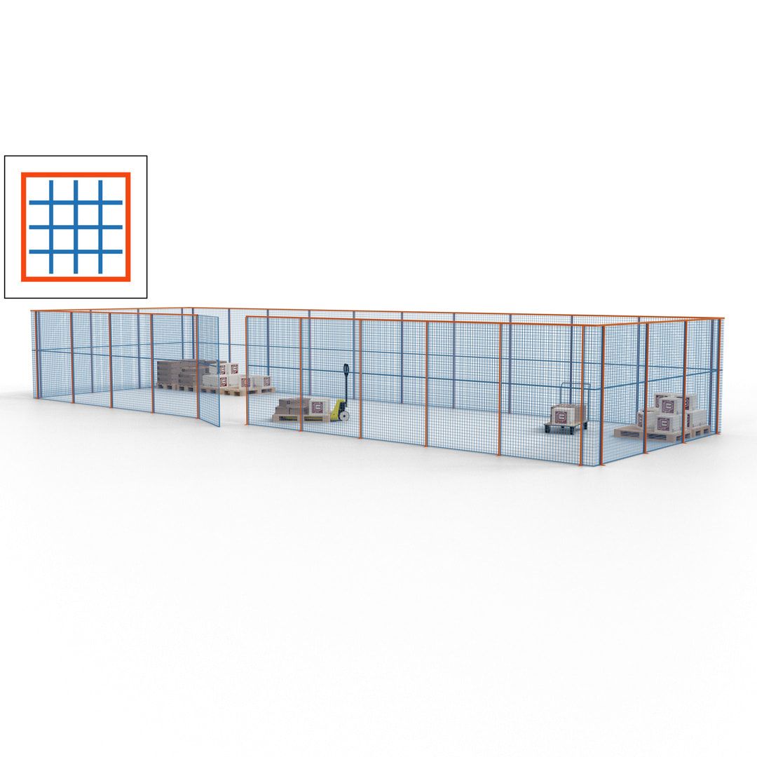 Maschinen Schutzgitter - Hallentrennwand - Sicherheitszaun - Tür - 39 m - 2.200 x 15.400 x 4.900 mm (HxBxT) - enzianblau