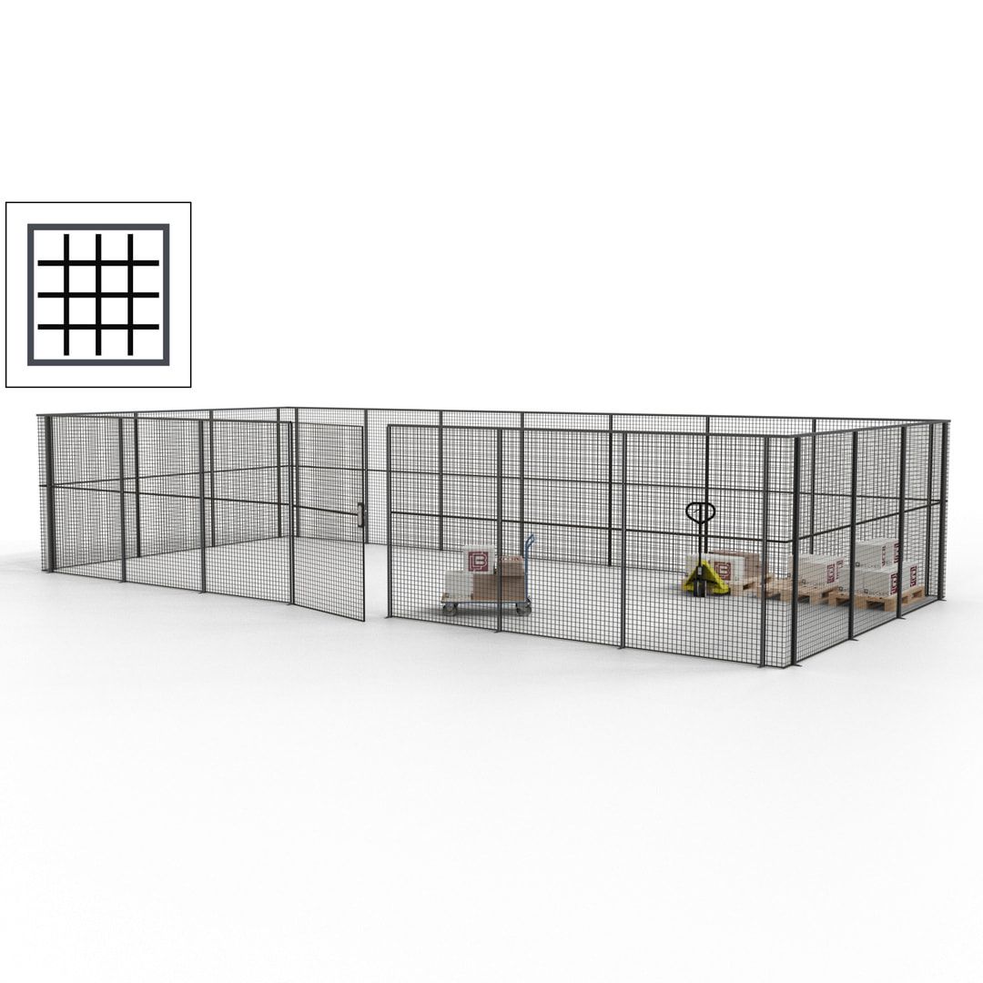 Hallentrennwand - Flügeltür, Gitter - 19 Gitterwände - 2.200 x 10.900 x 4.900 mm (HxBxT) - Perlweiß/reinorange