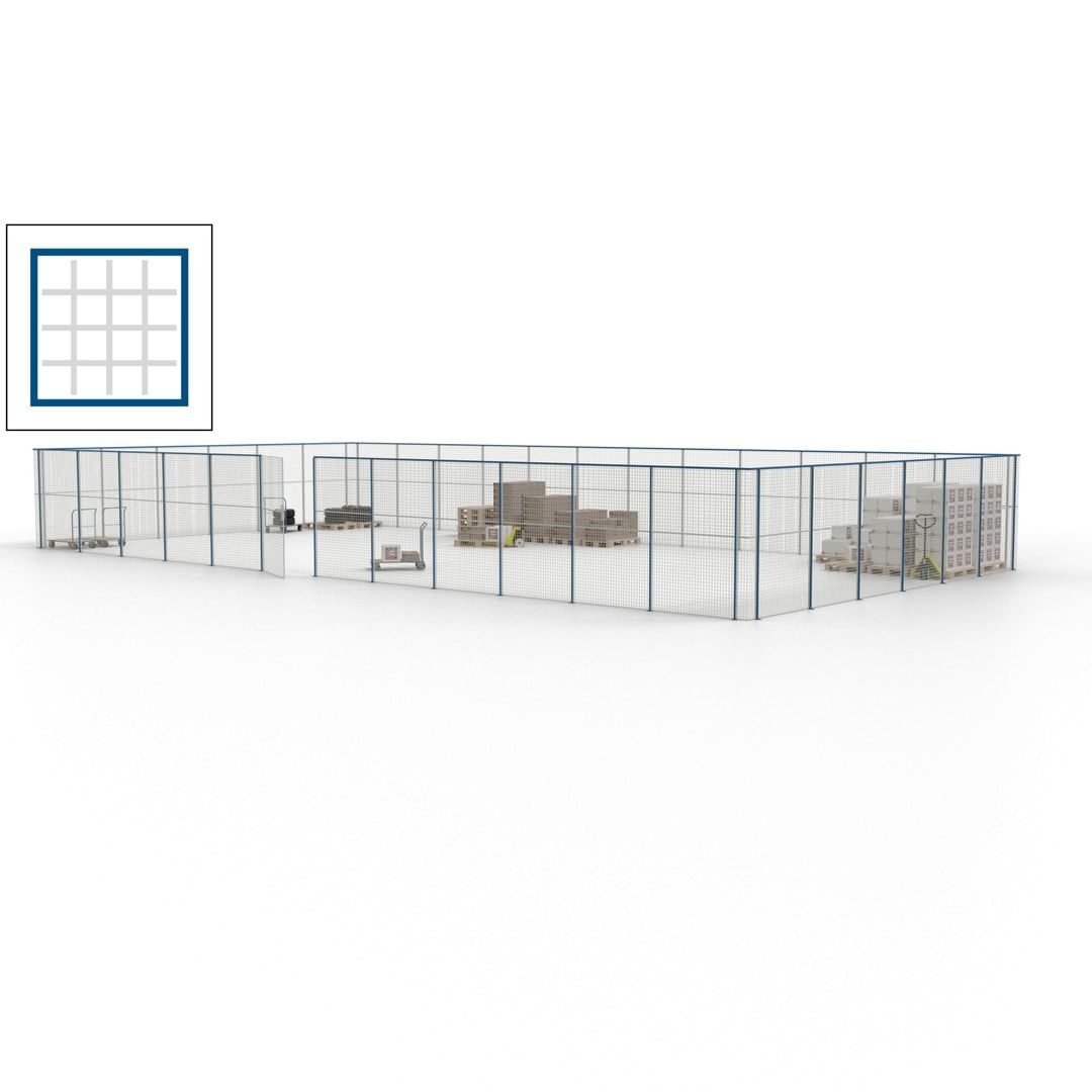 Maschinen Schutzgitter - Hallentrennwand - Sicherheitszaun - Tür - 54 m - 2.200 x 18.400 x 9.400 mm (HxBxT) - enzianblau
