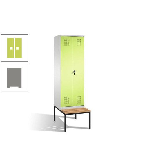 Doppel-Spind, Garderobenschrank, Buche Sitzbank untergebaut, 2 Abteile a 300 mm, Korpus anthrazitgrau, Tür anthrazitgrau, 2.090 x 600 x 815 mm (HxBxT)