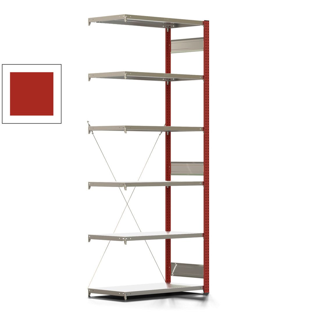 Fachbodenregal mit Tiefenriegel - 350 kg - 2.500 x 1.005 x 526 mm (HxBxT) - Anbauregal - 6 Böden - enzianblau - Lagerregal - Steckregal BERT