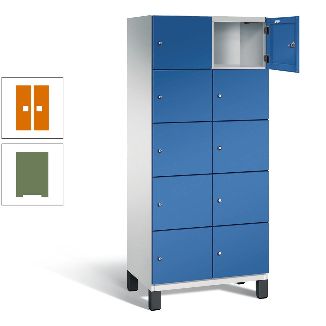 Fächerschrank, Stahlschrank, 10 Fächer, Türöffnungsbegrenzer, Füße, 1.980 x 800 x 525 mm (HxBxT), Korpus anthrazitgrau, Front anthrazitgrau