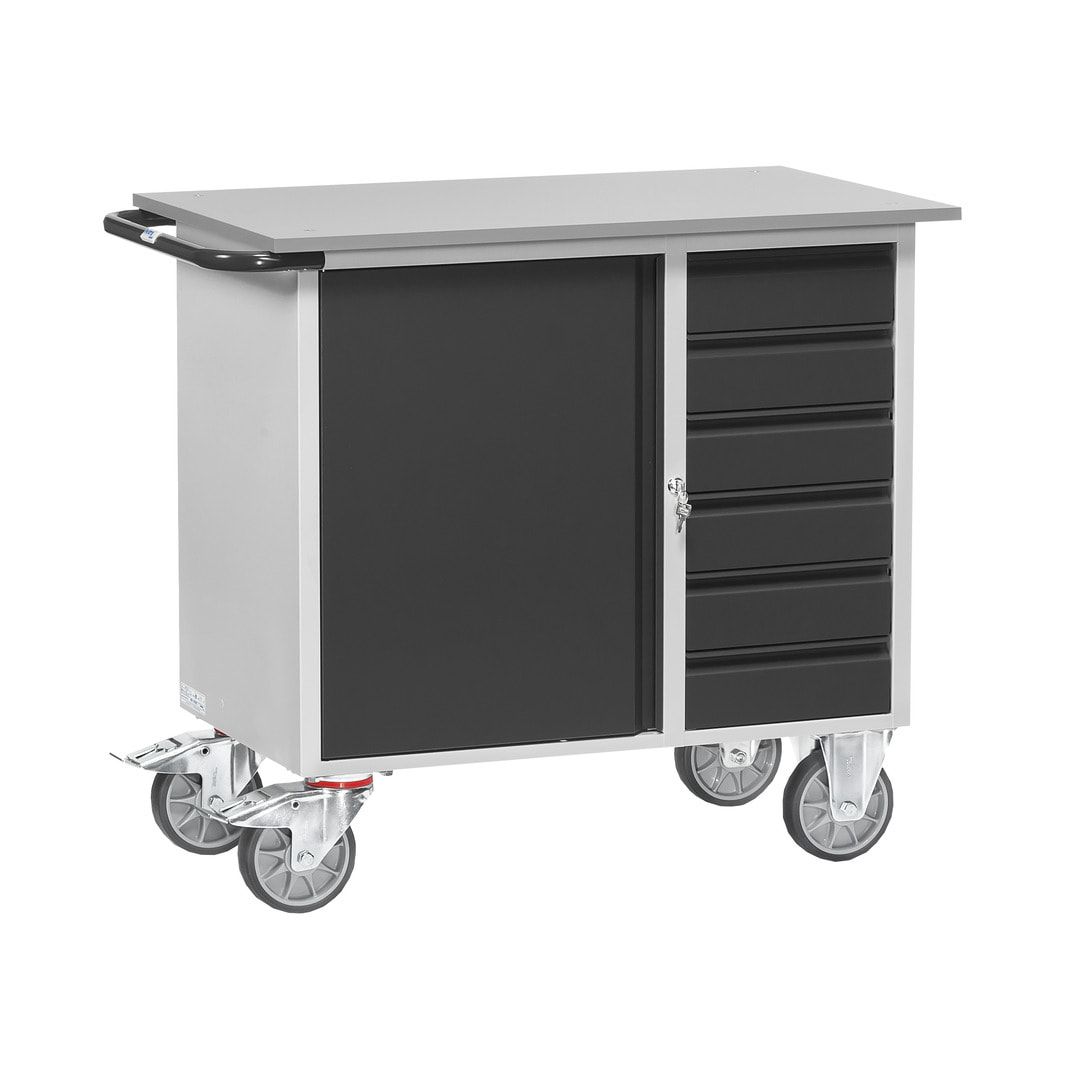 Fetra - Werkstattwagen - 400 kg - 915 x 590 x 1.080 mm (HxBxT) - 1 Schrank - 6 Schubladen