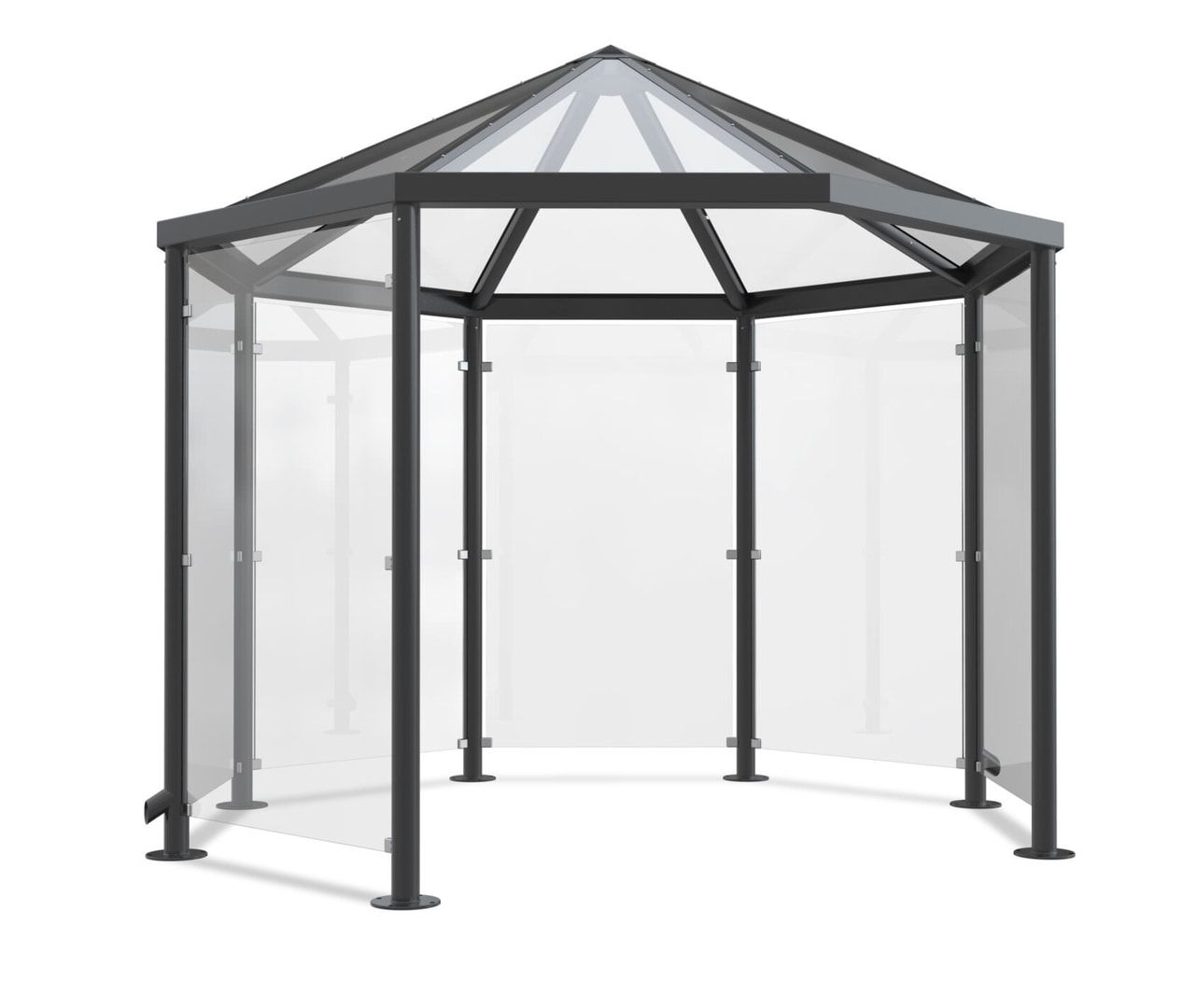 Raucherpavillon, Raucherunterstand, Fahrgastunterstand, Bushaltestelle, 10-12 Personen, anthrazitgrau, 3.100 x 3.300 x 3.300 mm (HxBxT), Spitzdach