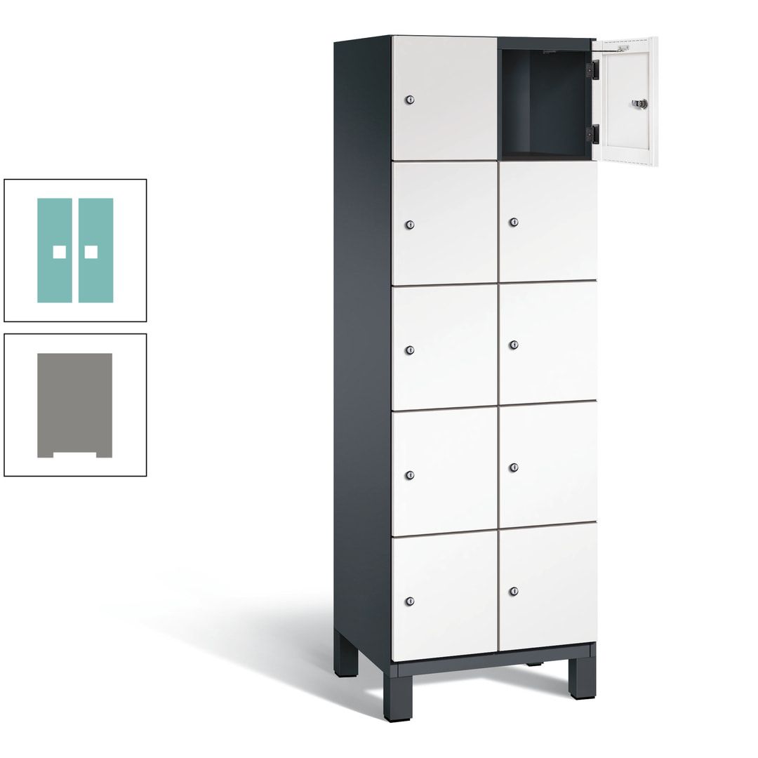 Fächerschrank, Stahlschrank, 10 Fächer, Türöffnungsbegrenzer, Füße, 1.980 x 600 x 525 mm (HxBxT), Korpus anthrazitgrau, Front anthrazitgrau