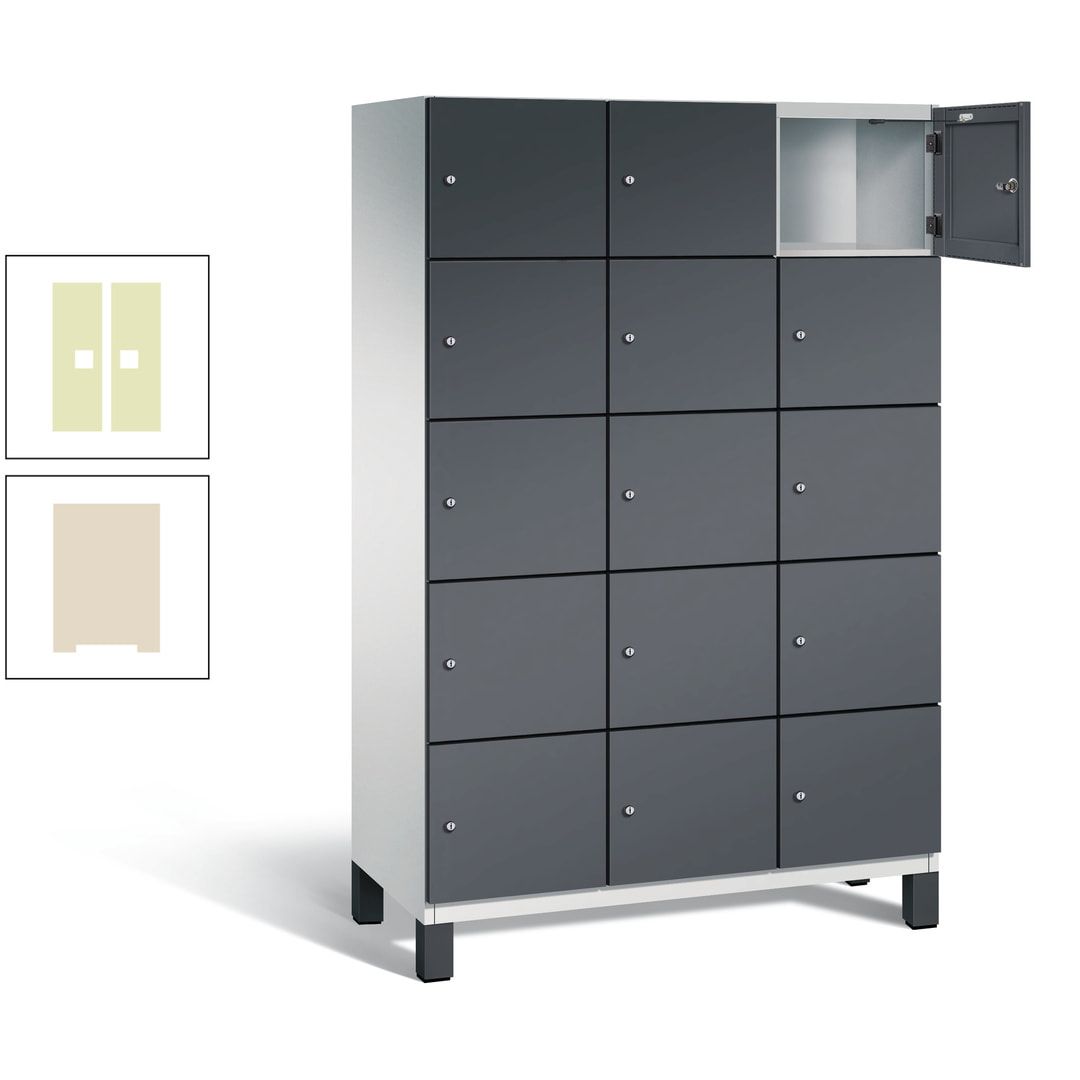 Fächerschrank, Stahlschrank, 15 Fächer, Türöffnungsbegrenzer, Füße, 1.980 x 1.200 x 525 mm (HxBxT), Korpus anthrazitgrau, Front anthrazitgrau