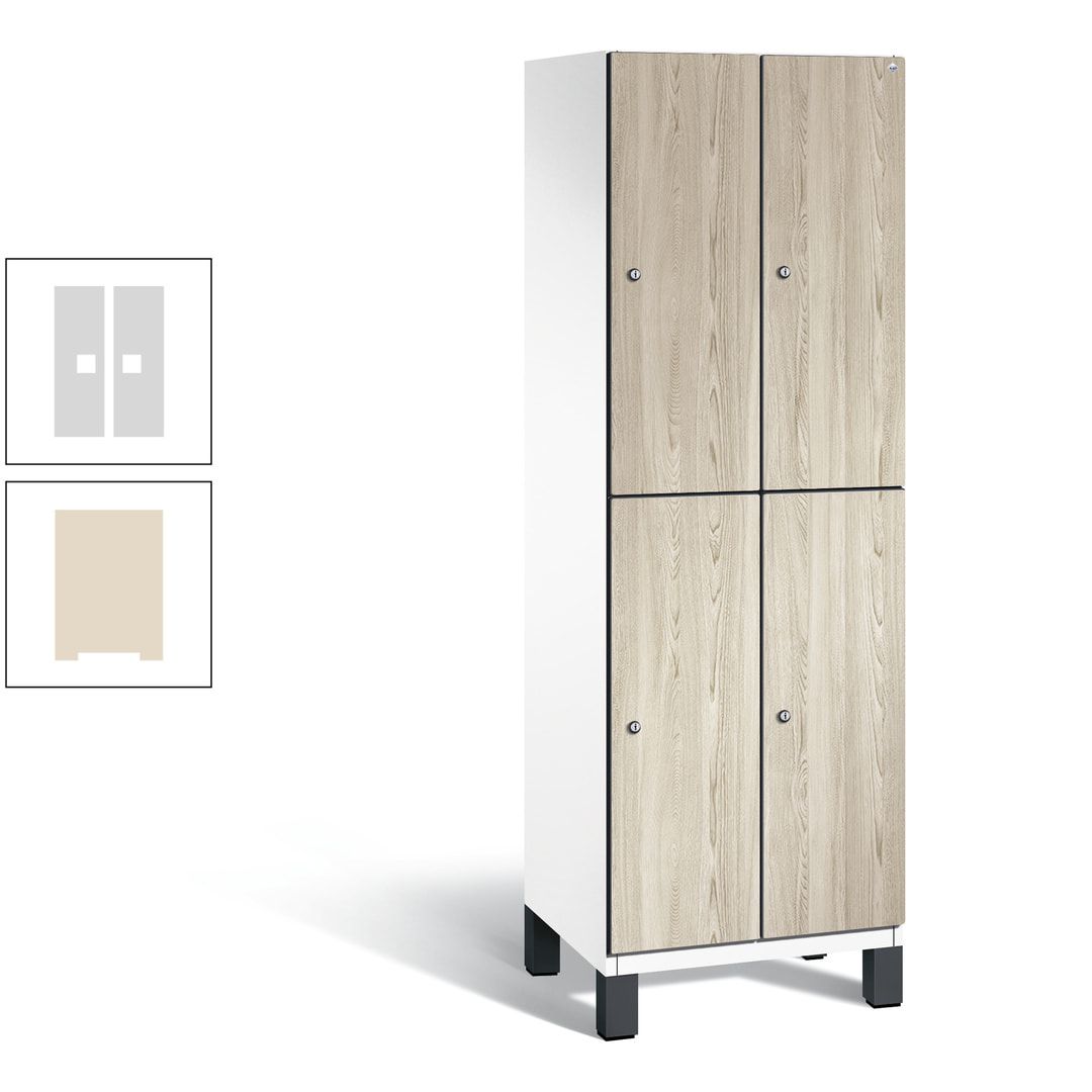 Fächerschrank, Garderobenschrank, mit Füßen, 2 Abteile, 1.980 x 600 x 525 mm (HxBxT), Korpus anthrazitgrau, Tür Donau-Ahorn