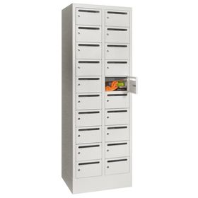 Postverteilerschrank, Schließfachschrank, 2 Abteile a 300 mm, 20 Fächer, 1.850 x 600 x 500 mm (HxBxT), Korpus wählbar, Front wählbar