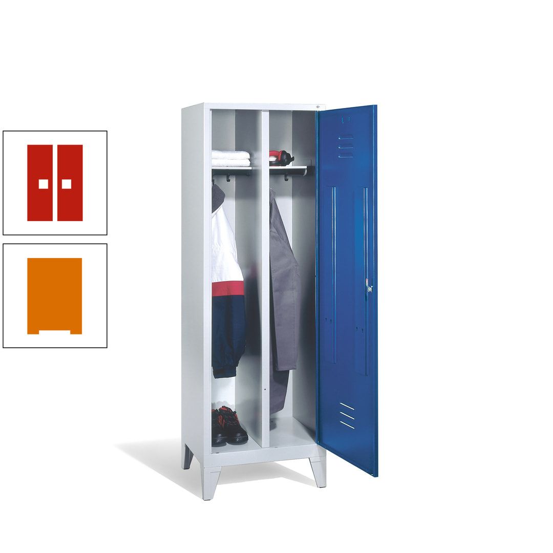 Doppel-Spind mit Großtür, Garderobenschrank mit Füßen, 2 Abteile a 300 mm, Korpus anthrazitgrau, Tür anthrazitgrau, 1.850 x 610 x 500 mm (HxBxT)
