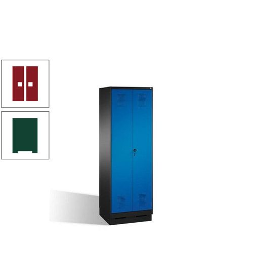 Doppel-Spind, Doppeltüren, Garderobenschrank mit Sockel, 2 Abteile a 300 mm, Korpus anthrazitgrau, Tür anthrazitgrau, 1.800 x 600 x 500 mm (HxBxT)