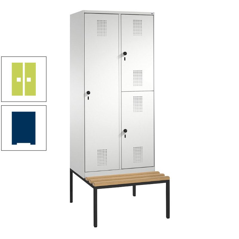Garderobenschrank, Spind ein- und doppelstöckig Sitzbank, 2 Abteile, 3 Fächer, 2.090 x 800 x 500 mm (HxBxT), Front anthrazitgrau, Korpus anthrazitgrau