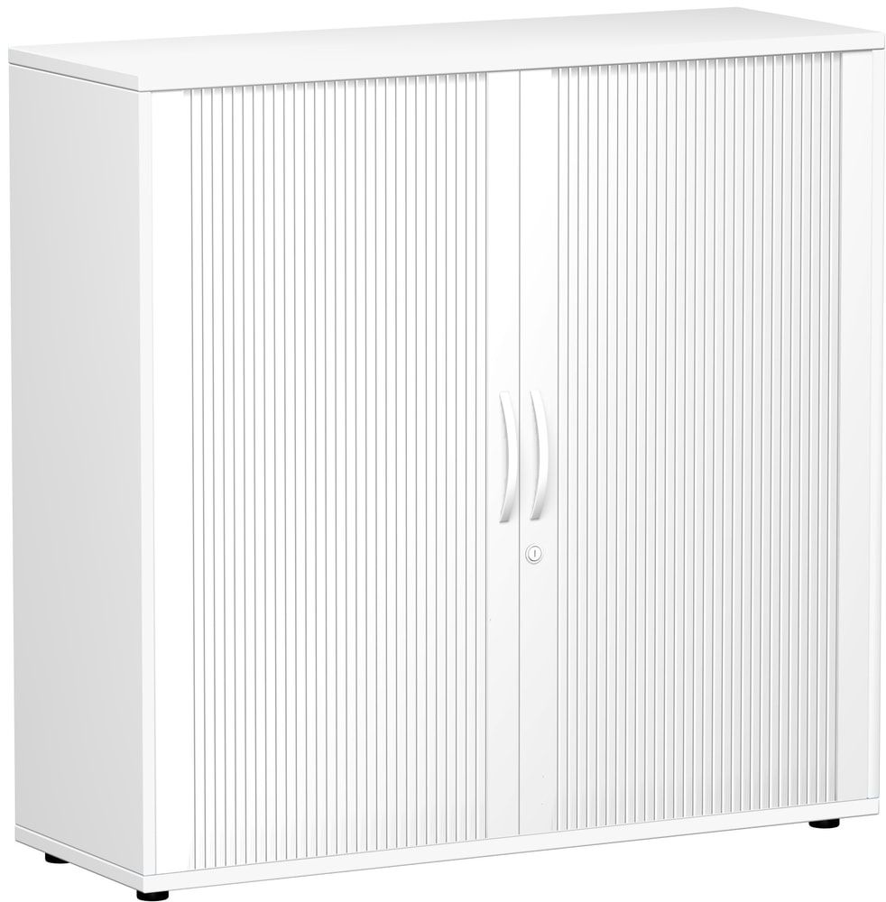Querrollladenschrank, freistehend, 3 Ordnerhöhen, Schloss, Fachboden 32 mm Raster, 798 x 1.200 x 425 mm(HxBxT), Rollladen silber, Korpusfarbe Nussbaum