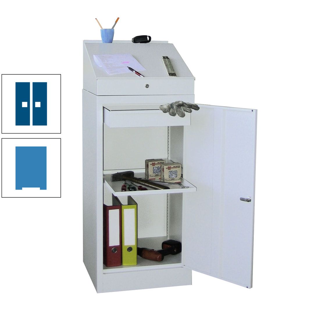 Stehpult mit Schrank - Vollblechtür - Zylinderschloss - 1 Einlegeboden, 1 Schublade - 1.270x500x500 mm (HxBxT) - anthrazitgrau