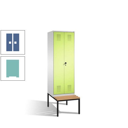 Doppel-Spind, Garderobenschrank, Buche Sitzbank untergebaut, 2 Abteile a 300 mm, Korpus anthrazitgrau, Tür anthrazitgrau, 2.090 x 600 x 815 mm (HxBxT)