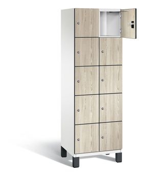 Fächerschrank, Stahlschrank, 10 Fächer, Türöffnungsbegrenzer, Füße, 1.980 x 600 x 525 mm, Korpus lichtgrau
