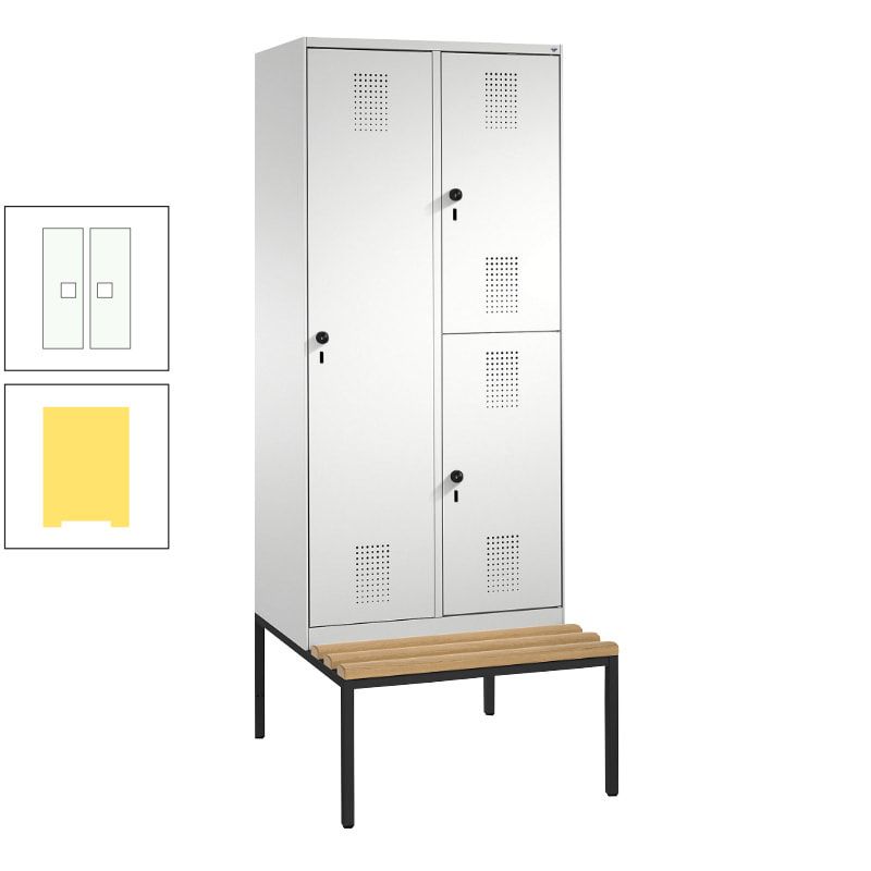 Garderobenschrank, Spind ein- und doppelstöckig Sitzbank, 2 Abteile, 3 Fächer, 2.090 x 800 x 500 mm (HxBxT), Front anthrazitgrau, Korpus anthrazitgrau