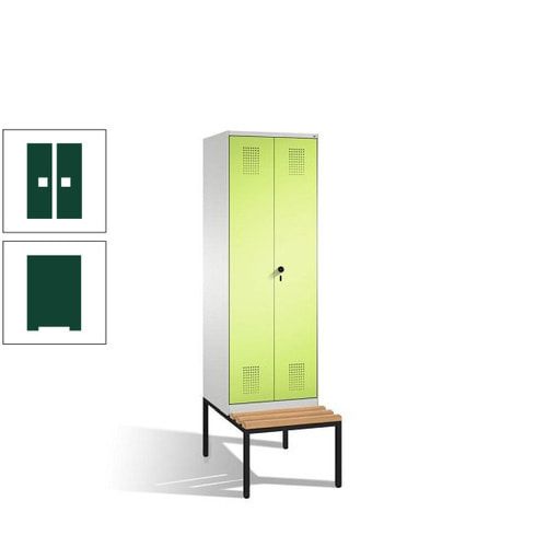 Doppel-Spind, Garderobenschrank, Buche Sitzbank untergebaut, 2 Abteile a 300 mm, Korpus anthrazitgrau, Tür anthrazitgrau, 2.090 x 600 x 815 mm (HxBxT)