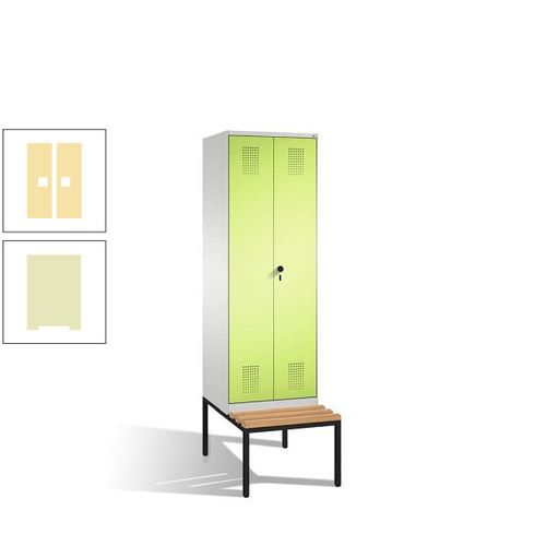 Doppel-Spind, Garderobenschrank, Buche Sitzbank untergebaut, 2 Abteile a 300 mm, Korpus anthrazitgrau, Tür anthrazitgrau, 2.090 x 600 x 815 mm (HxBxT)