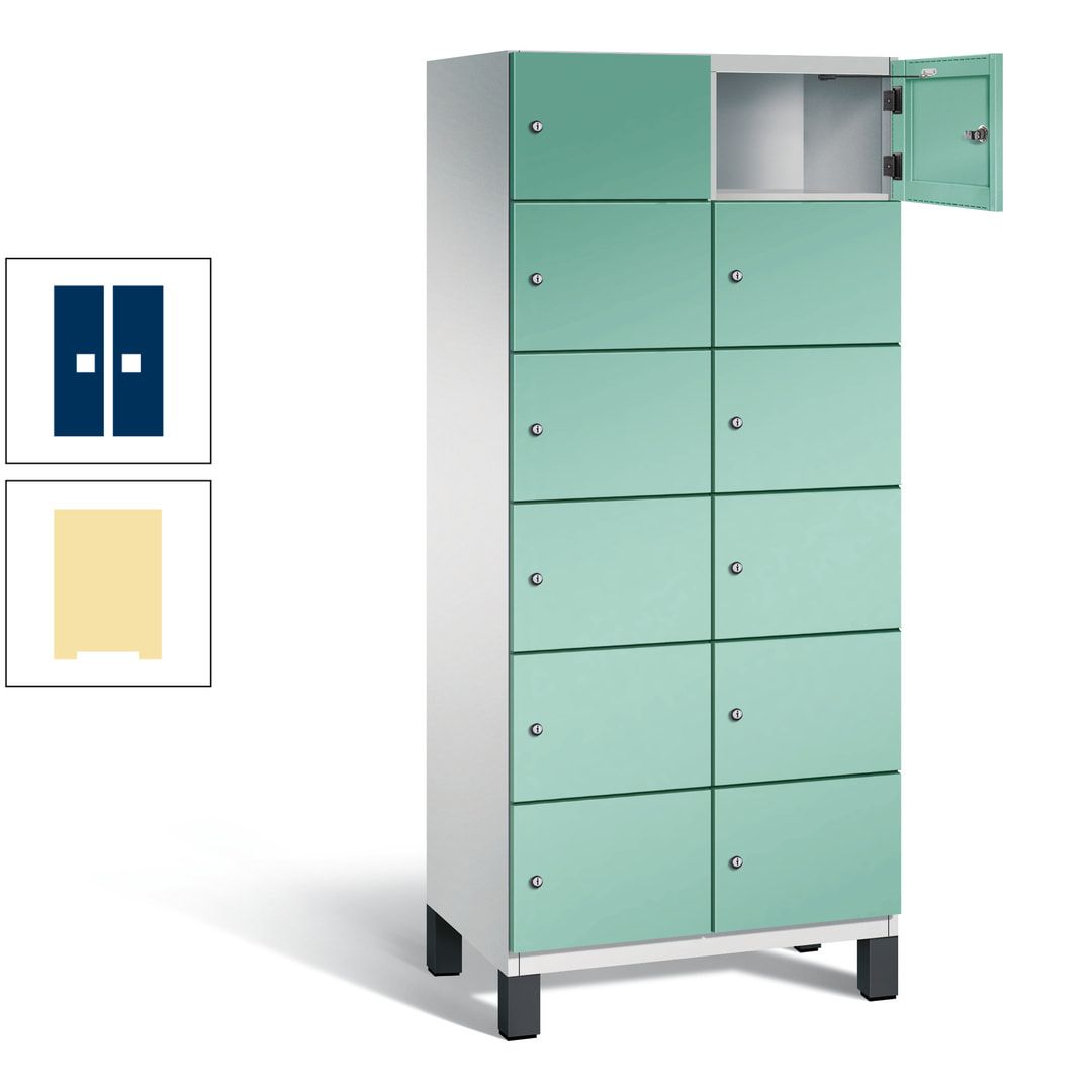 Fächerschrank, Stahlschrank, 12 Fächer, Türöffnungsbegrenzer, Füße, 1.980 x 800 x 525 mm (HxBxT), Korpus anthrazitgrau, Front anthrazitgrau