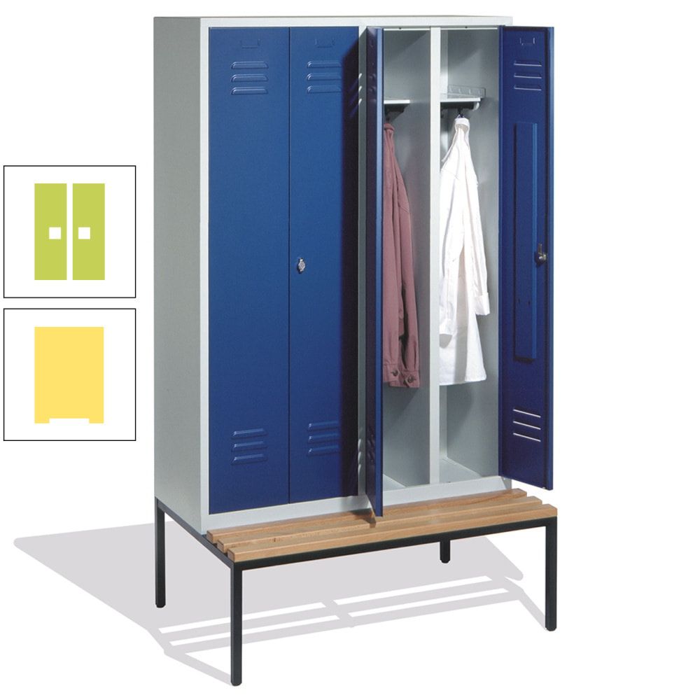 Doppel-Spindschrank, Buche Sitzbank untergebaut, 4 Abteile a 300 mm, Korpus lichtgrau, Tür anthrazitgrau, 2.090 x 1.190 x 815 mm (HxBxT)