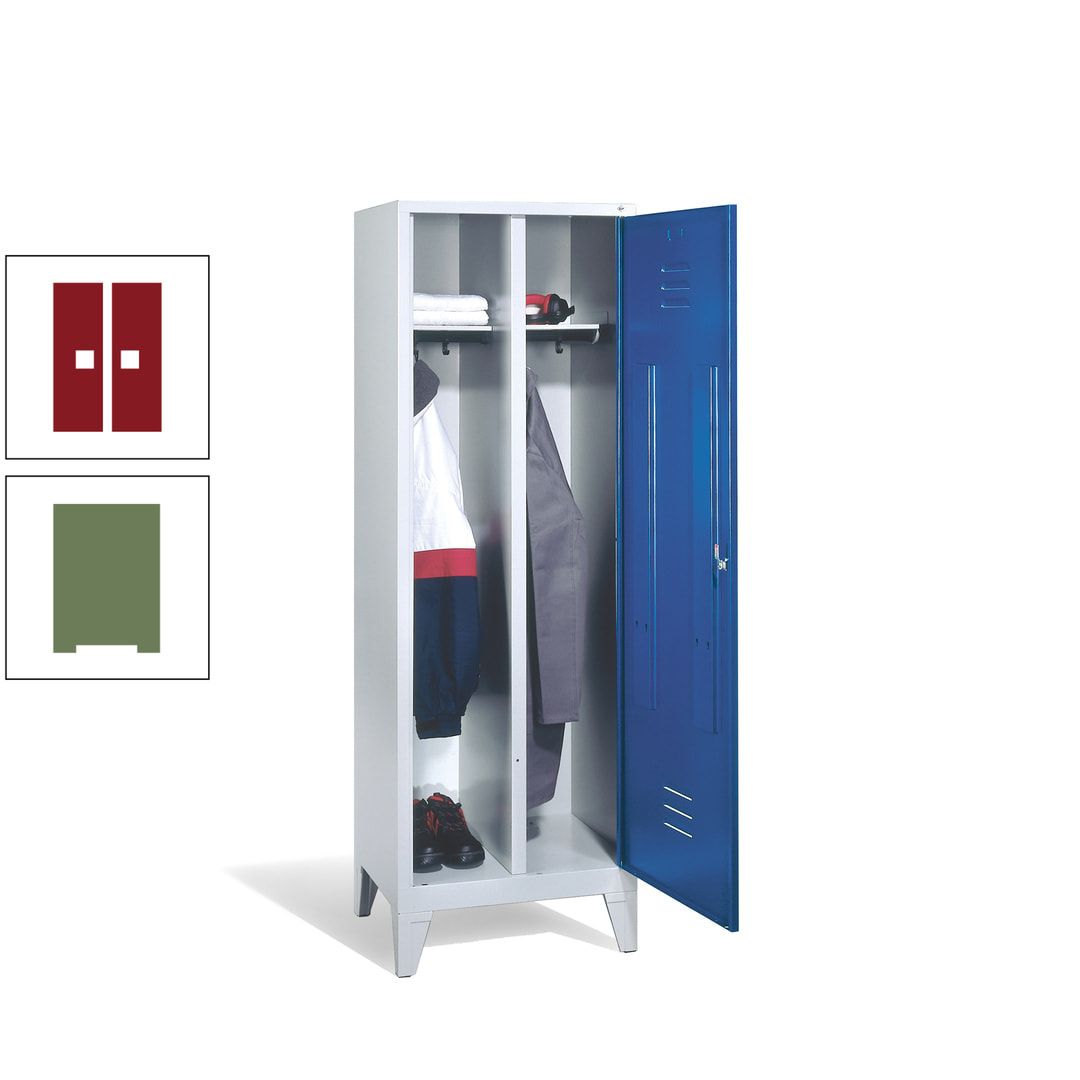 Doppel-Spind mit Großtür, Garderobenschrank mit Füßen, 2 Abteile a 300 mm, Korpus anthrazitgrau, Tür anthrazitgrau, 1.850 x 610 x 500 mm (HxBxT)