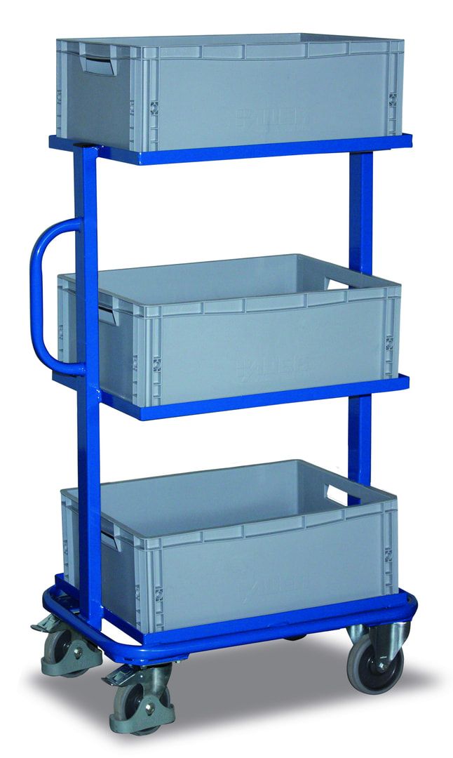 Beistellwagen für Eurokästen - 200 kg Traglast - Ladefläche 410 x 610 mm (BxT) - 3 Kästen