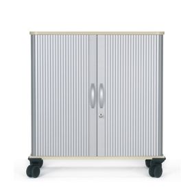 Querrollladenschrank mobil,1.5 Ordnerhöhen, 4 Rollen, abschließbar, 720 x 400 mm (HxT), Rollladen silber, Breite und Korpusfarbe wählbar