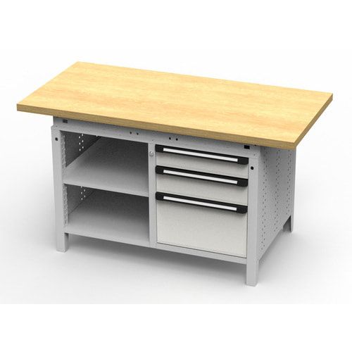 OTTOKIND Werkbank - bündige Arbeitsplatte - 850 x 1.150 x 750 mm (HxBxT) - 3 Schubladen - 2 Ablageböden - lichtgrau